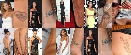 In picture, Erica Mena's all 10 tattoos are given.